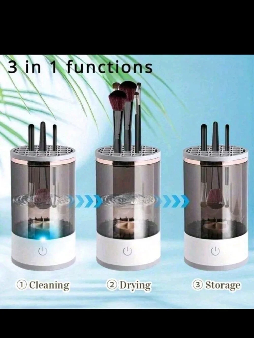 Portable Electric Makeup Brush Cleaner - White with Rose Gold Trim